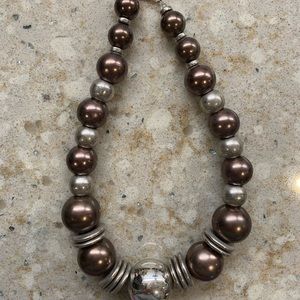 Bronze and silver beaded necklace